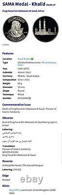 1395 SAMA Khalid Death of King Faisal Bin Abdulaziz Al Saud Silver Medal # 1019