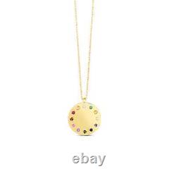14K Gold Genuine Rainbow Gemstones & Diamond Dial Medallion on 18 Necklace