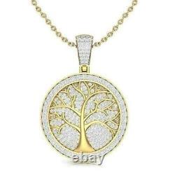 14k Yellow Gold Plated 2Ct Round Cut Lab-Created Life of Tree Medallion Pendant