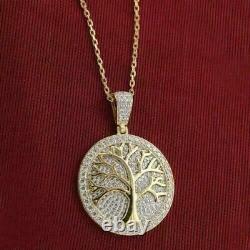 14k Yellow Gold Plated 2Ct Round Cut Lab-Created Life of Tree Medallion Pendant
