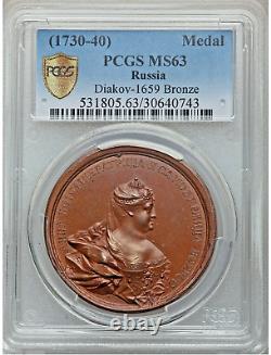 (1730-40) Russia Anna Bronze Medal 39mm Pcgs Ms63