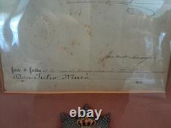 1896 Spanish Order of Naval Merit Medal with Royal Certificate Alfonso XIII Framed