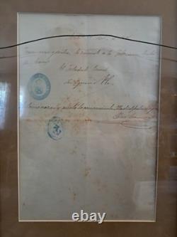 1896 Spanish Order of Naval Merit Medal with Royal Certificate Alfonso XIII Framed