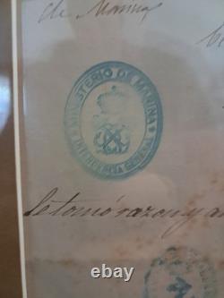 1896 Spanish Order of Naval Merit Medal with Royal Certificate Alfonso XIII Framed