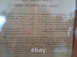 1896 Spanish Order of Naval Merit Medal with Royal Certificate Alfonso XIII Framed
