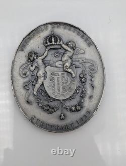 1898 German Royal Wedding Medal Friedrich Wied Württemberg Karl Schäfer Stuttgar