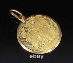 18K GOLD Vintage Etched Royal Wedding Scenery Medal Pendant GP495