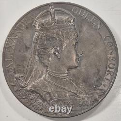 1902 Great Britain Edward VII Alexandra Silver Coronation Medal with Case 55mm EF