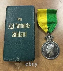 1921 SILVER SWEDEN ROYAL PATRIOTIC SOCIETY MEDAL With RIBBON by A. Lindeberg