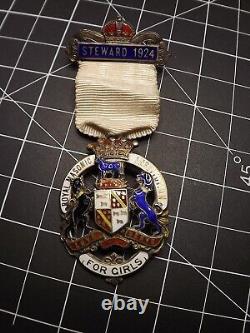 1924 Royal Masonic Institution Sterling Silver Enameled Medal Steward Mason