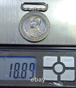 1925 (BE. 2468) King Rama VII Coronation silver medal with hanger, EF Rare #256
