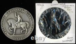 1934 Victoria Melbourne Centenary Royal Show Rare 54mm Silvered Medal &Flip Card