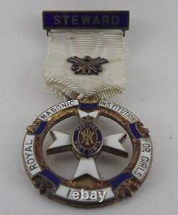1936 Royal Masonic Institution Sterling Silver Enameled Medal Steward Mason