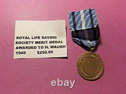 1949 ROYAL LIFE SAVING SOCIETY Merit Medal and Ribbon, Awarded to H. WAUGH