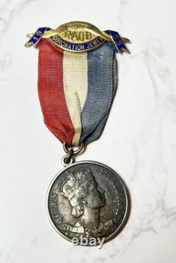 1953 Queen Elizabeth II Coronation Silver Medal RAOB Jewel Pin Royal Fraternal