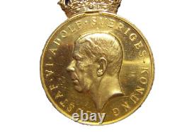 1956 Sweden Gustaf VI 23k Gold Medal Of Merit Royal Patriotic Society Boxed Rare