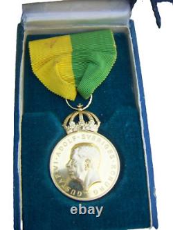 1956 Sweden Gustaf VI 23k Gold Medal Of Merit Royal Patriotic Society Boxed Rare