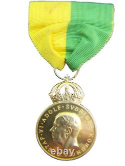 1956 Sweden Gustaf VI 23k Gold Medal Of Merit Royal Patriotic Society Boxed Rare