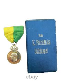 1956 Sweden Gustaf VI 23k Gold Medal Of Merit Royal Patriotic Society Boxed Rare