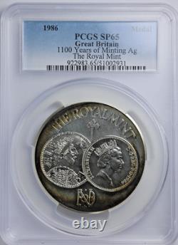 1986 The Royal Mint 1100 Years of Minting Sterling Silver Medal PCGS SP65 Toned