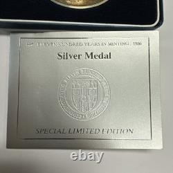 1986 UK Royal Mint 1100 Years. 925 Silver Medal Queen Elizabeth & King Alfred