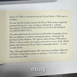1986 UK Royal Mint 1100 Years. 925 Silver Medal Queen Elizabeth & King Alfred