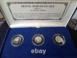 1989/1991 RHM Kingdom Of Hawaii Monarch WithCoat Of Arms 3 Coins Set. 999 Silver