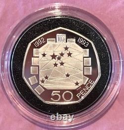 1992 1993 Fifty Pence UK Proof Coin 13.5 Grams Sterling Silver. 925 Fine Medal