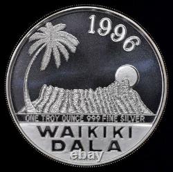 1996 Waikiki Dala Hawaii Islands of Aloha Round Proof Medal. 999 Silver 31.14g