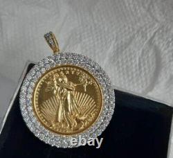 1.50Ct Round Cut Real Moissanite Medallion Pendant 14k Yellow Gold Plated Silver