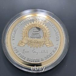 2001 Imperial Palace Las Vegas 25th Anniv 3.36 oz. 999 Silver Coin Medal 24K GP