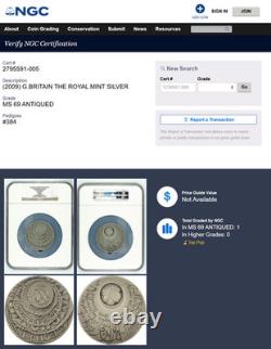 2009 Great Britain Royal Mint Queen Elizabeth Silver Medal 5oz NGC MS69 Antiqued