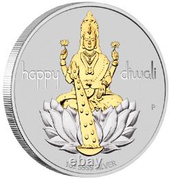 2020 TUVALU Diwali Festival Hindu New Year Gift 1oz Silver Gilt NGC PF70 Medal