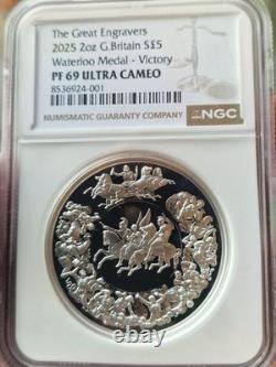 2025 Royal Mint Great Engravers 2oz Silver Victory Waterloo Medal NGC PF 69