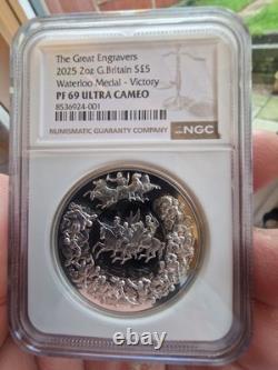 2025 Royal Mint Great Engravers 2oz Silver Victory Waterloo Medal NGC PF 69