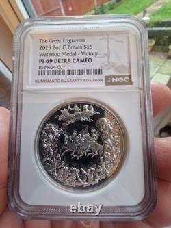 2025 Royal Mint Great Engravers 2oz Silver Victory Waterloo Medal NGC PF 69