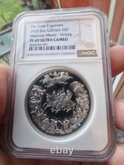 2025 Royal Mint Great Engravers 2oz Silver Victory Waterloo Medal NGC PF 69