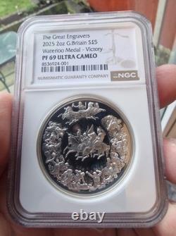 2025 Royal Mint Great Engravers 2oz Silver Victory Waterloo Medal NGC PF 69