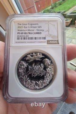 2025 Royal Mint Great Engravers 2oz Silver Victory Waterloo Medal NGC PF 69