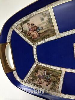 20 Vtg Antique Czech Beehive Mark 7 Figural Medallions Cobalt Hand Paint Tray