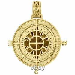 2.50 Ct Simulated Diamond Compass Medallion Charm Pendant 14K Yellow Gold Plated