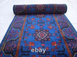 2x10 Royal Blue Tribal Handmade Runner Rug For Kitchen, Bathroom, Narrow Hallways