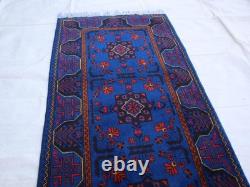 2x10 Royal Blue Tribal Handmade Runner Rug For Kitchen, Bathroom, Narrow Hallways