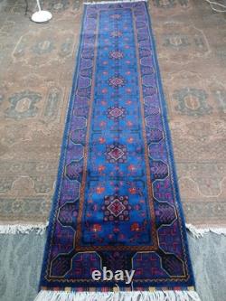 2x10 Royal Blue Tribal Handmade Runner Rug For Kitchen, Bathroom, Narrow Hallways