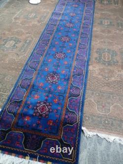 2x10 Royal Blue Tribal Handmade Runner Rug For Kitchen, Bathroom, Narrow Hallways