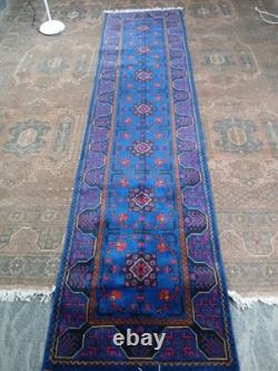 2x10 Royal Blue Tribal Handmade Runner Rug For Kitchen, Bathroom, Narrow Hallways