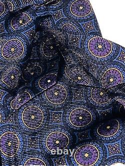 $330 Kiton Seven Fold Navy withRoyal/Purple/Gold Medallions Ribbed Silk Tie Italy