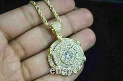 3.20 Ct Round Cut Real Moissanite Medallion Pendant Charm 14K Yellow Gold Plated