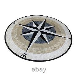 60 cm Handmade Compass Nautical Marble Mosaic NSEW Wall & Floor Tile Medallion