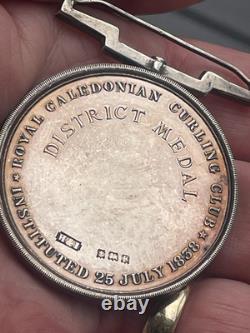 Antique 1930 Sterling Silver ROYAL CALEDONIAN CURLING CLUB Medal (C118)